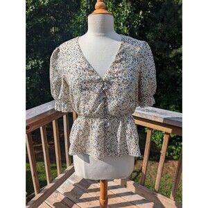 Madewell Floral Print Blouse - Cream and Blue
